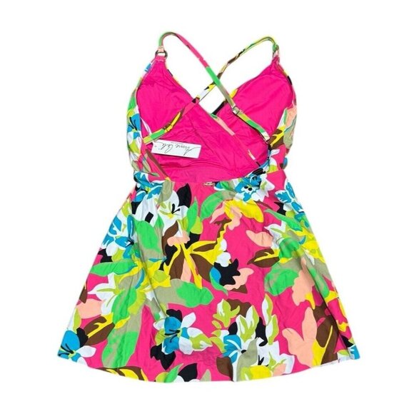 Anne Cole Sz 6 Swimsuit Tropical V-neck Swim dress One-Piece Resortwear Beach - Picture 4 of 6
